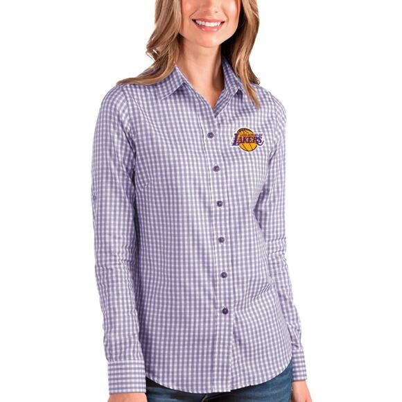 Los Angeles Lakers Antigua Purple/White Structure Button-Up Long Sleeve - Picture 1 of 8